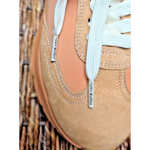 Tory Burch Good Luck Trainer Sneaker 6.5 Peach Parfait Platform Chunky Athleisur - Picture 3 of 12